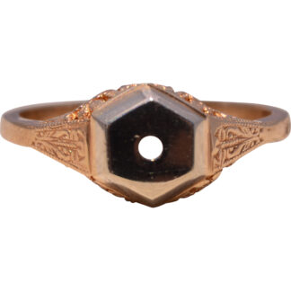 The Golden Era: Engraved Hexagonal Solitaire Mounting in 14k Gold