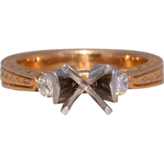 Signed Semi-Mount Diamond Ring in Yellow Gold