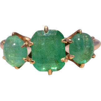 The Verdant Trio: Three-Stone Emerald Ring in Yellow Gold