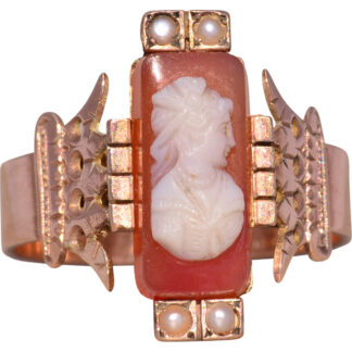 The Rosy Muse: Cameo and Pearl Ring in Rose Gold