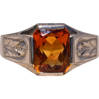 The Autumn Crest: Signed Designer Men's Citrine Ring in White Gold