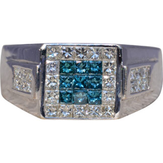 The Ocean Prestige: Men’s Natural Blue and White Diamond Ring in White Gold