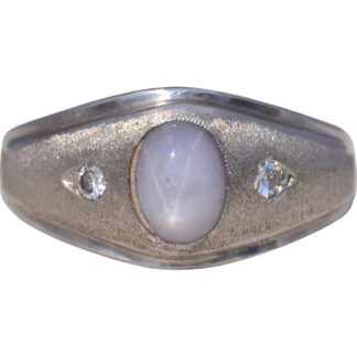 SOLD - The Celestial Gaze: Star Sapphire and Natural Diamond Men’s Ring in White Gold