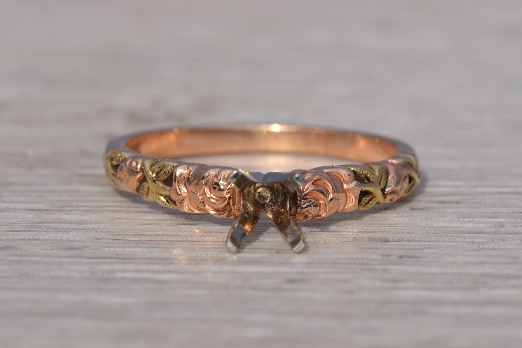 The Floral Grace: Jabel Signed Two-Tone Ring Mounting in Rose and Yellow Gold - Image 2