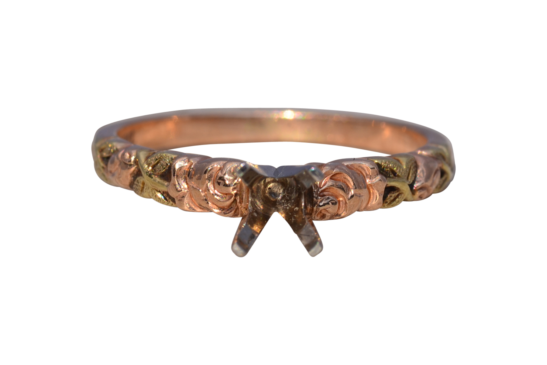 The Floral Grace: Jabel Signed Two-Tone Ring Mounting in Rose and Yellow Gold