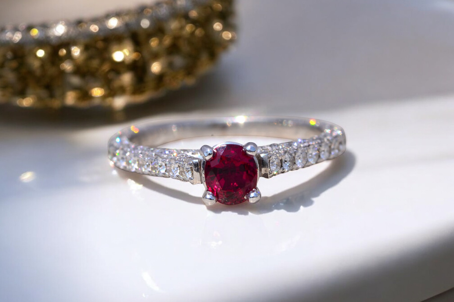 The Crimson Brilliance: Ruby and Natural Diamond Ring in White Gold - Image 11