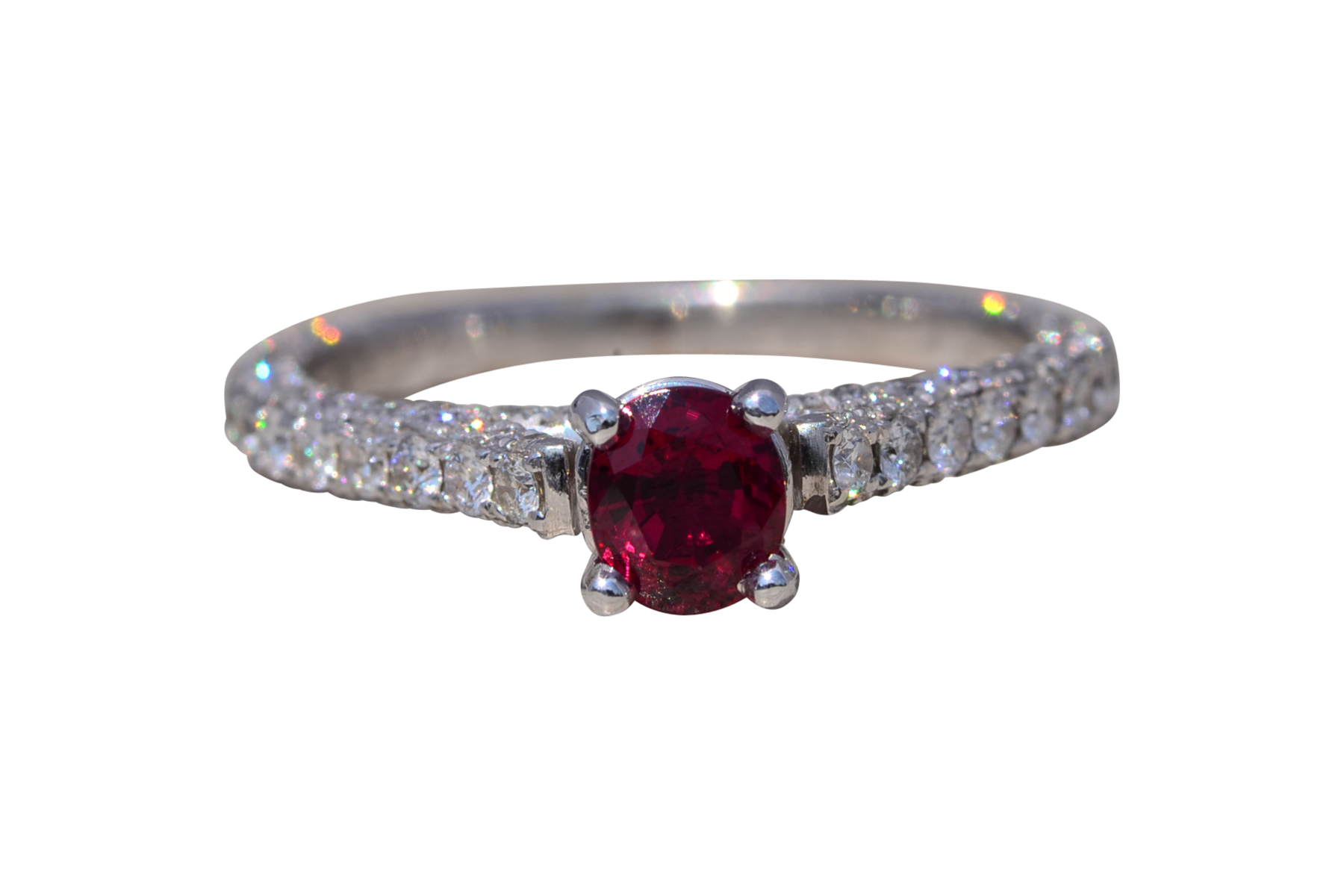 The Crimson Brilliance: Ruby and Natural Diamond Ring in White Gold