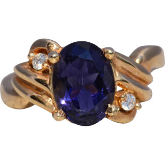 The Midnight Current: Iolite and Natural Diamond Ring in Yellow Gold