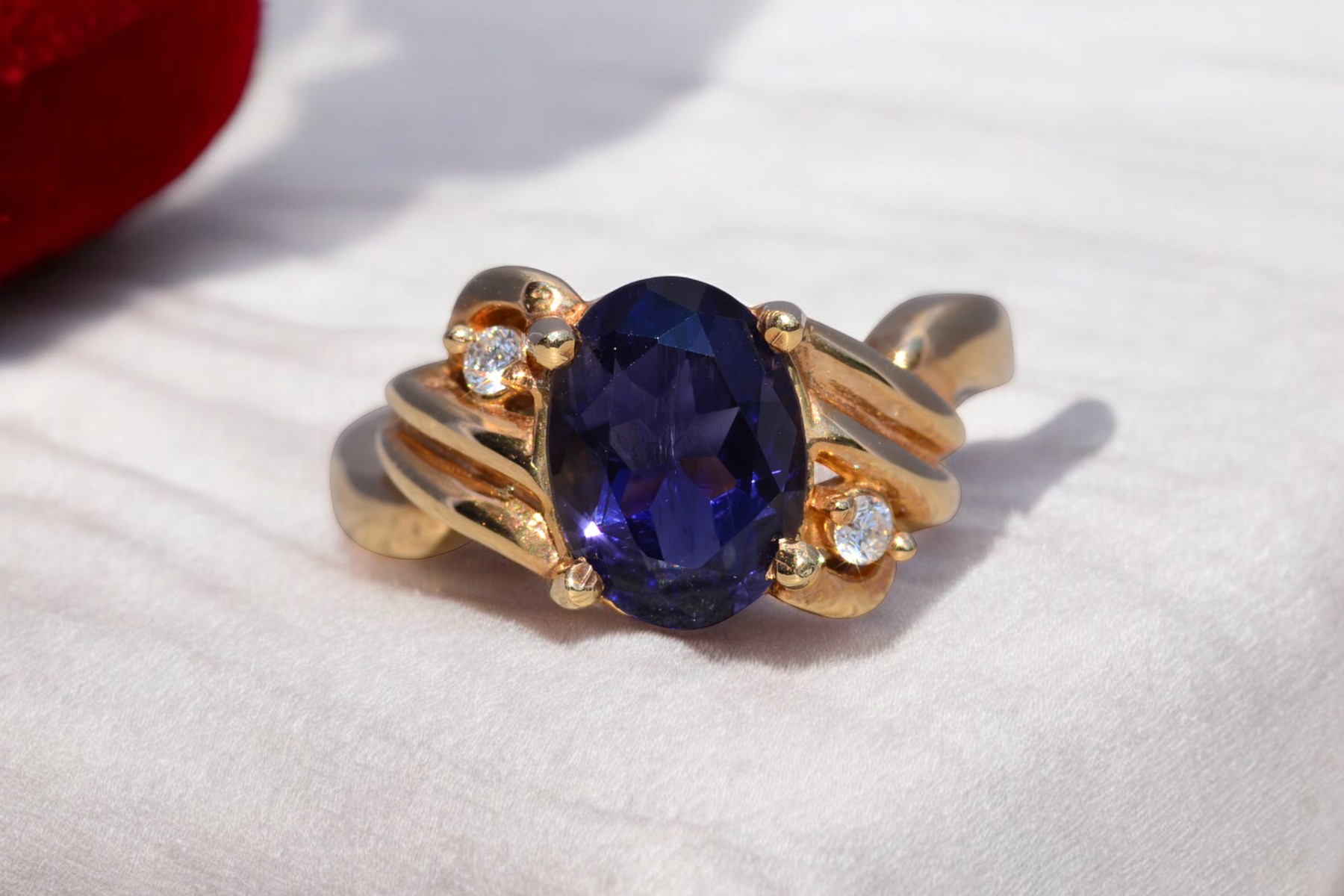 The Midnight Current: Iolite and Natural Diamond Ring in Yellow Gold - Image 11
