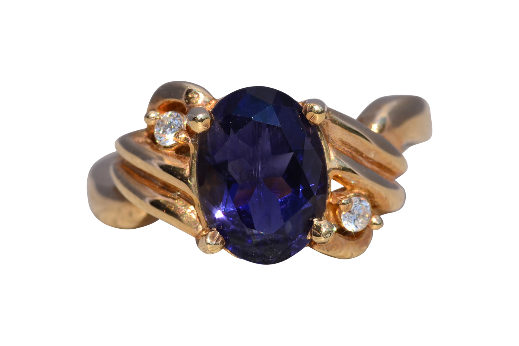 The Midnight Current: Iolite and Natural Diamond Ring in Yellow Gold