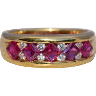 The Radiant Harmony: Ruby and Natural Diamond Band in Yellow Gold