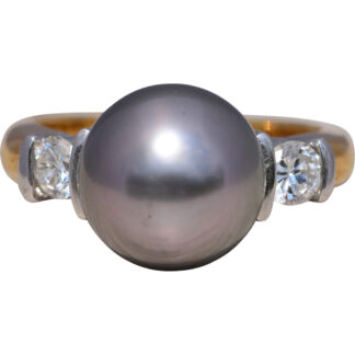The Tahitian Grace: Tahitian Pearl and Natural Diamond Ring in Two-Tone Gold