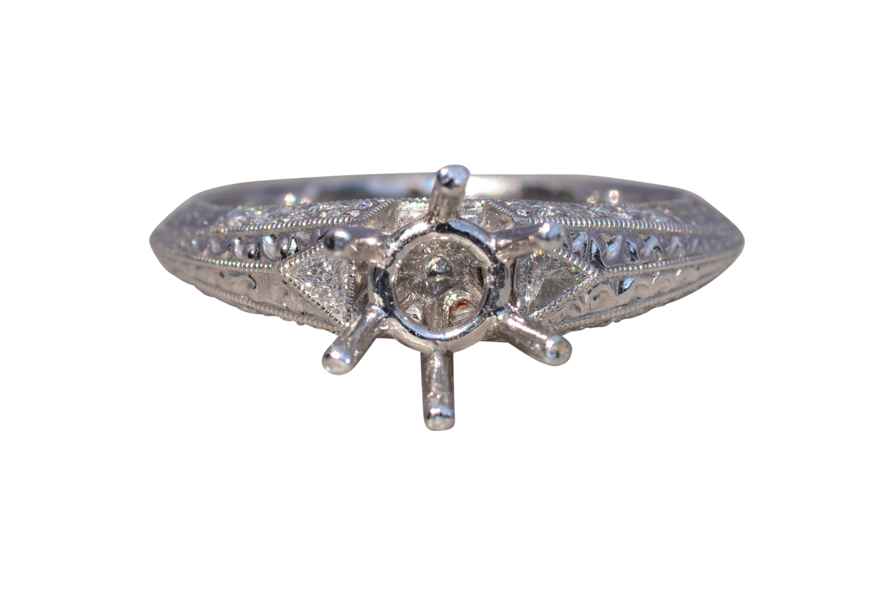 The Deco Crest: Diamond Ring Mounting in Platinum