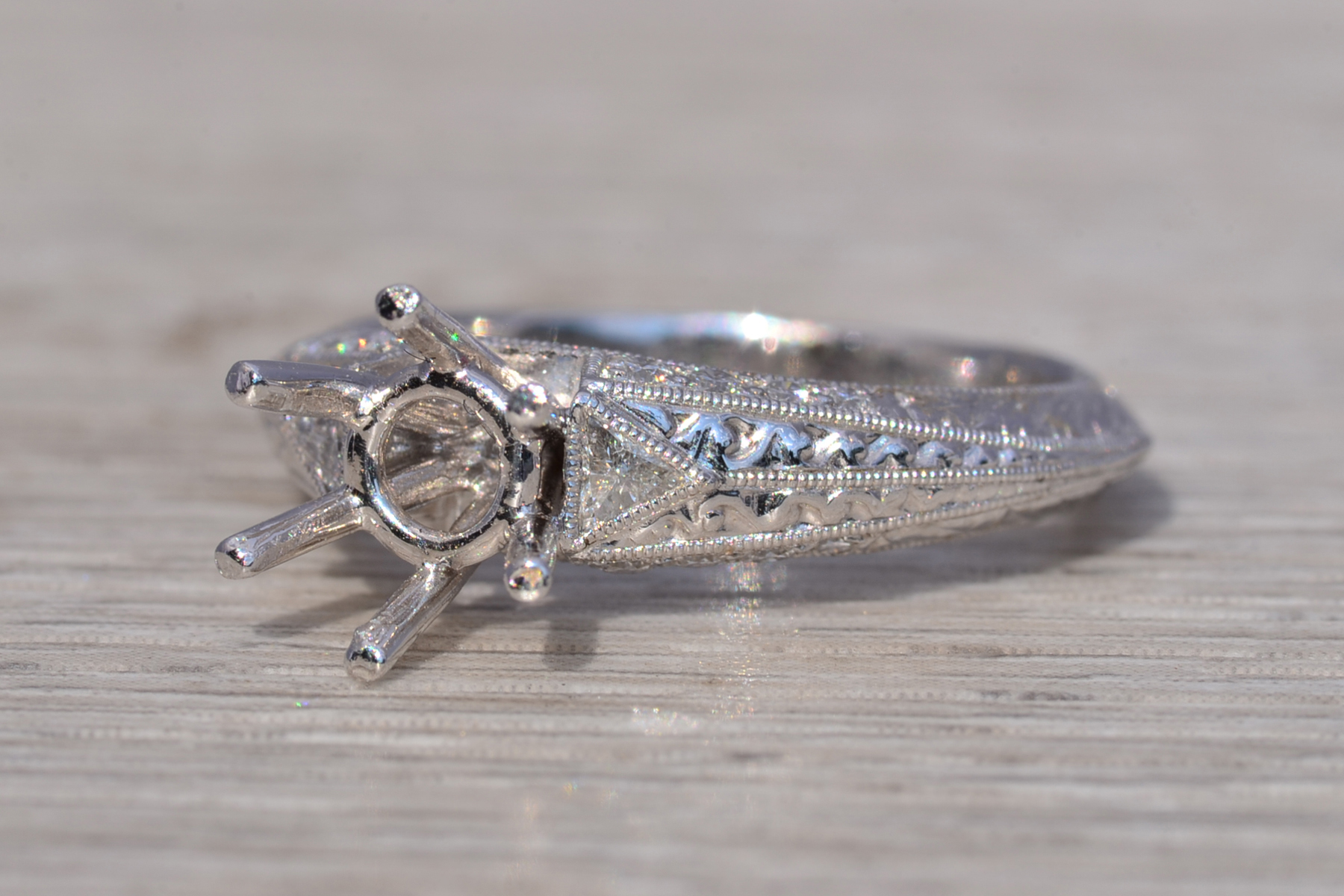 The Deco Crest: Diamond Ring Mounting in Platinum - Image 5
