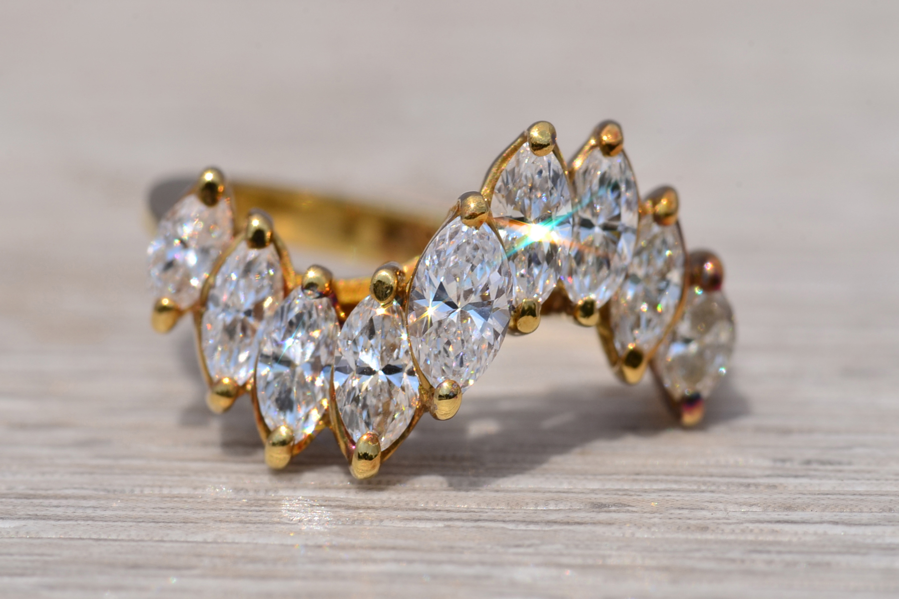 The Diamond Sweep: Marquise Cut Natural Diamond Ring in Yellow Gold - Image 2