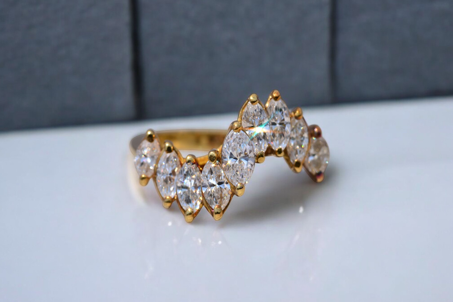The Diamond Sweep: Marquise Cut Natural Diamond Ring in Yellow Gold - Image 11