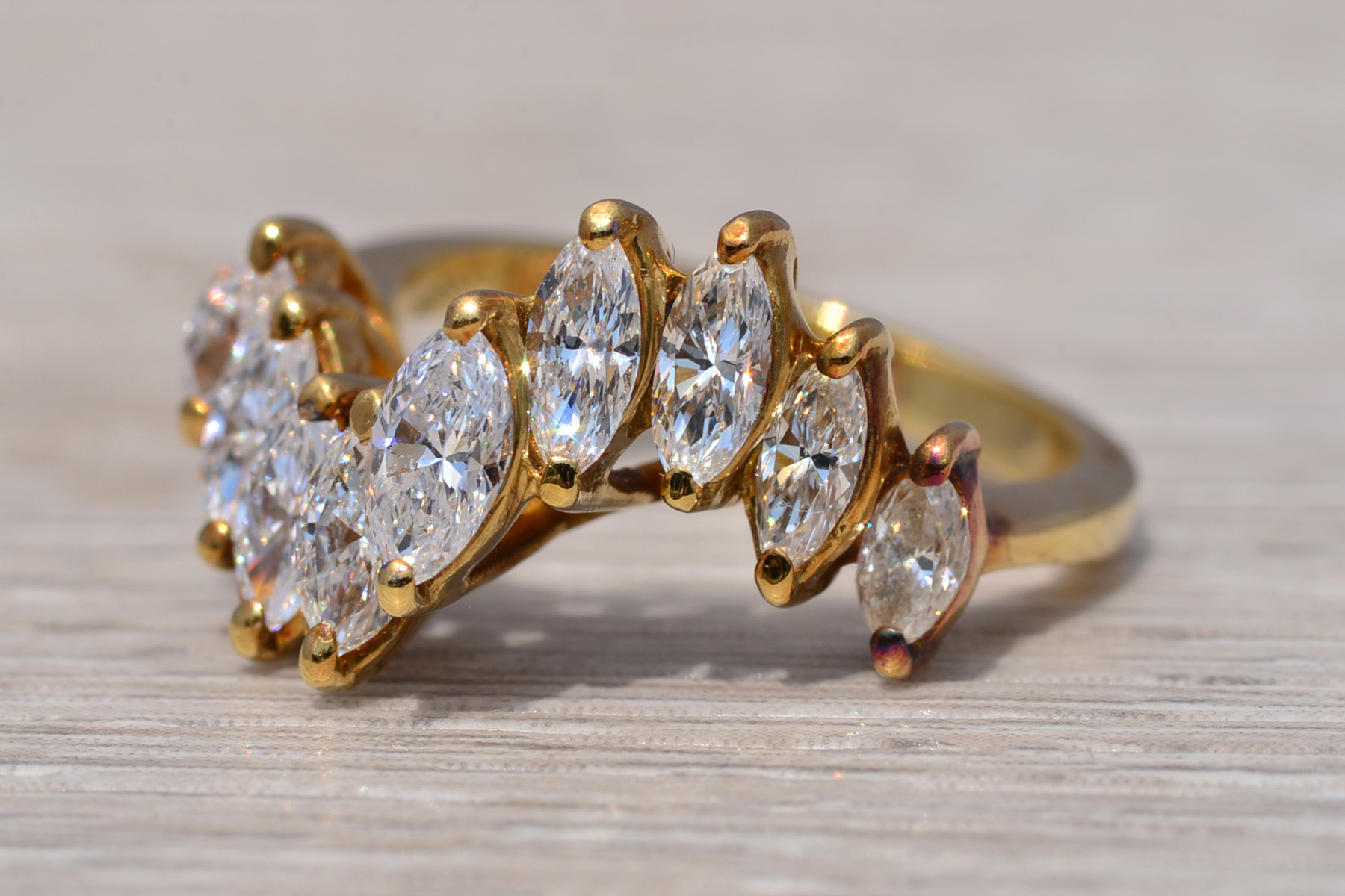 The Diamond Sweep: Marquise Cut Natural Diamond Ring in Yellow Gold - Image 3