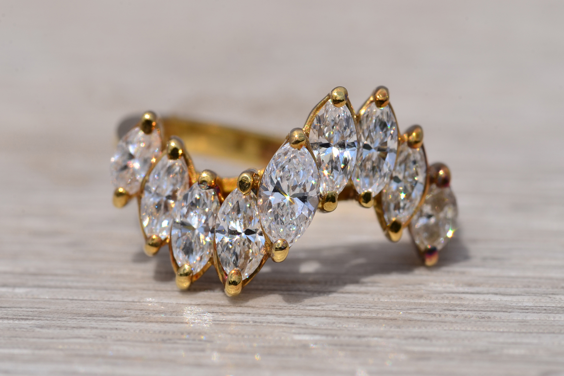 The Diamond Sweep: Marquise Cut Natural Diamond Ring in Yellow Gold - Image 7