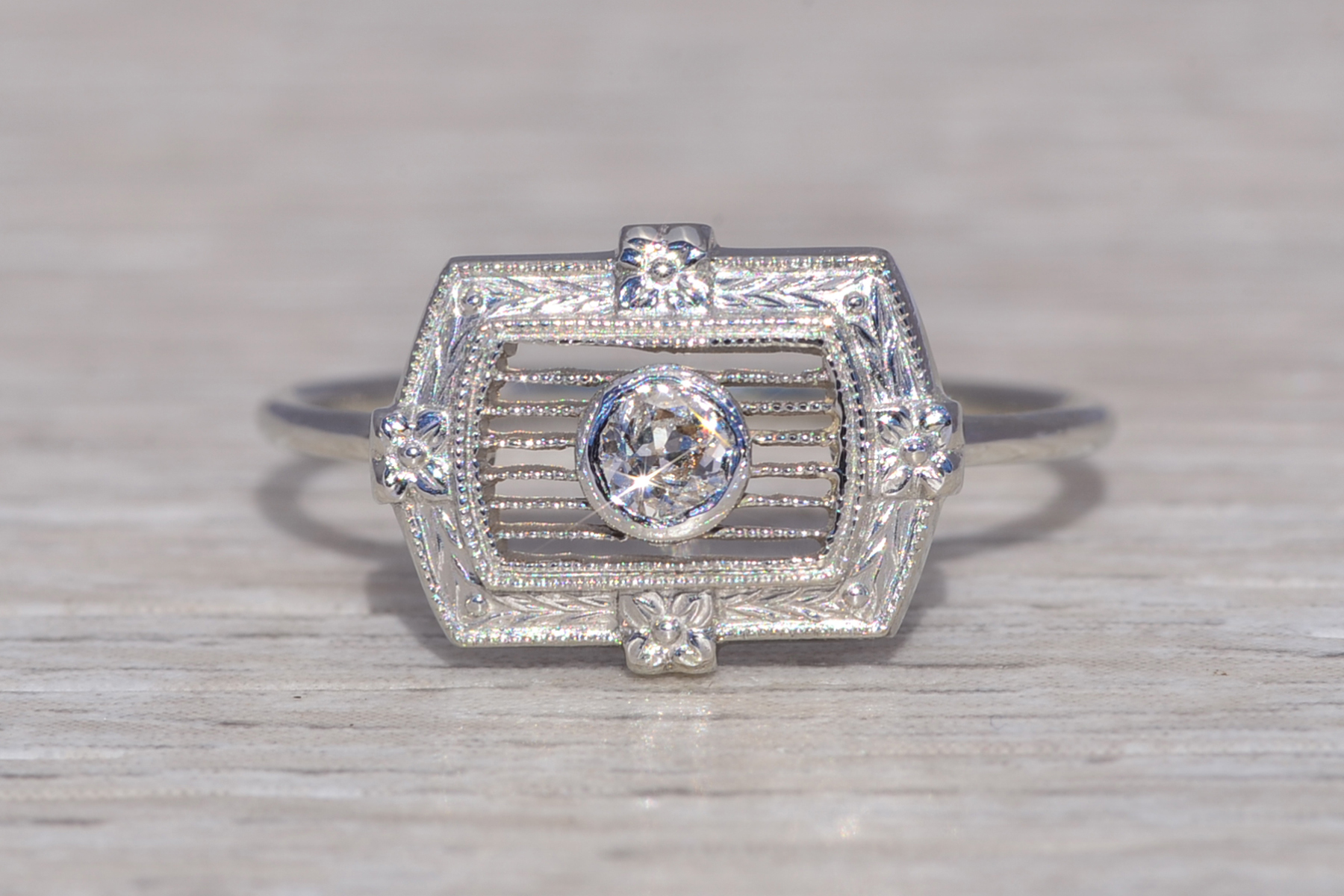 SOLD - The Art Deco Bloom: Natural Diamond Ring in 14 Karat White Gold - Image 2