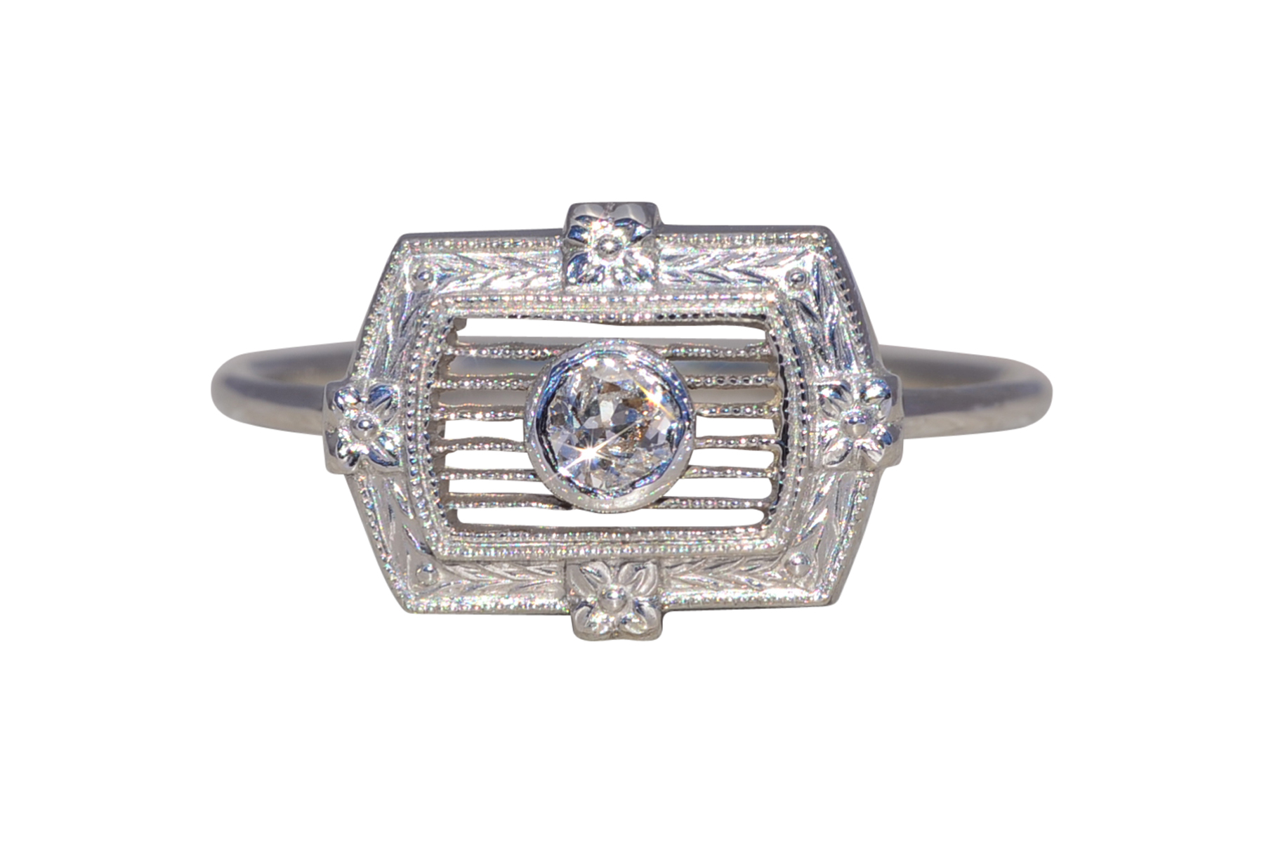 SOLD - The Art Deco Bloom: Natural Diamond Ring in 14 Karat White Gold
