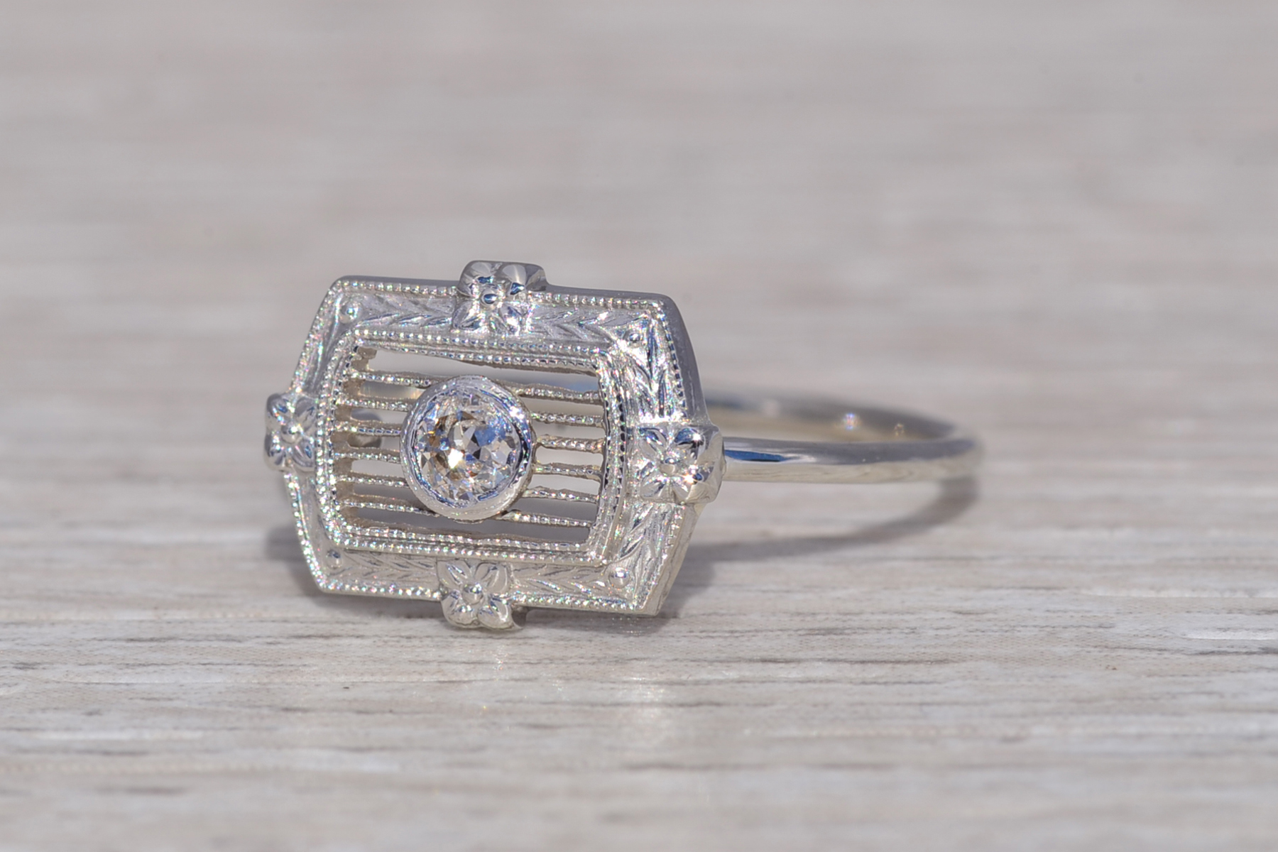 SOLD - The Art Deco Bloom: Natural Diamond Ring in 14 Karat White Gold - Image 3