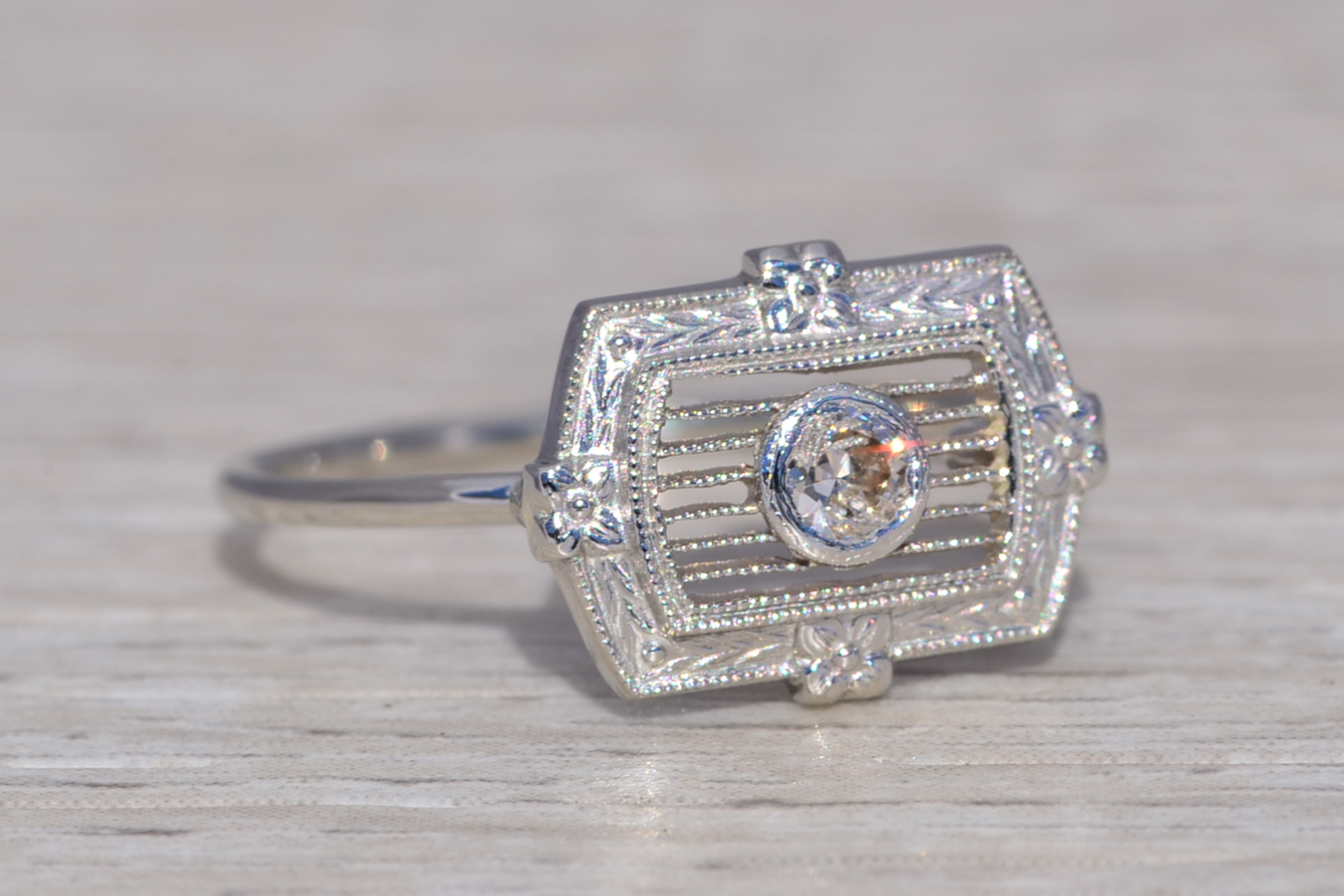 SOLD - The Art Deco Bloom: Natural Diamond Ring in 14 Karat White Gold - Image 6