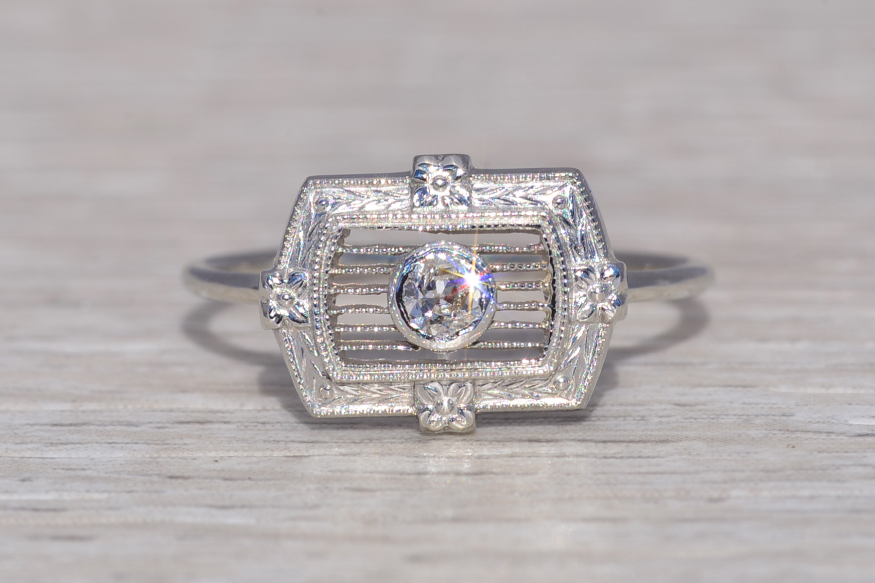 SOLD - The Art Deco Bloom: Natural Diamond Ring in 14 Karat White Gold - Image 7