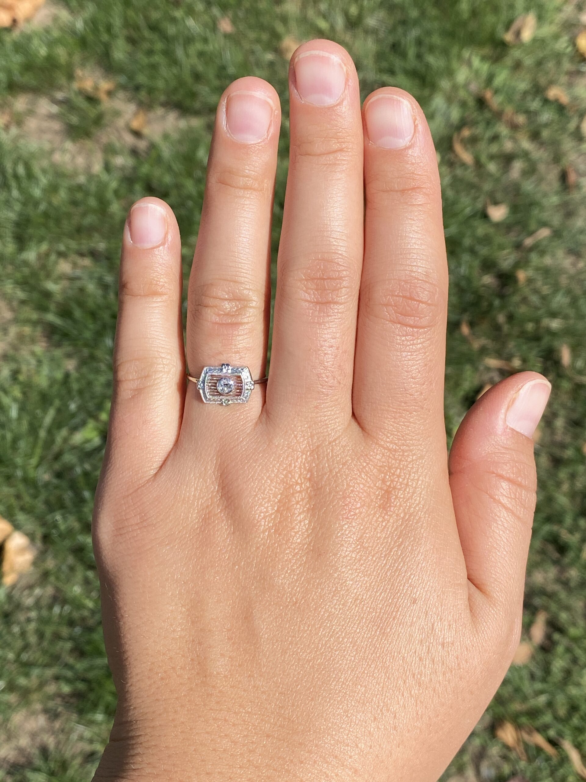 SOLD - The Art Deco Bloom: Natural Diamond Ring in 14 Karat White Gold - Image 8