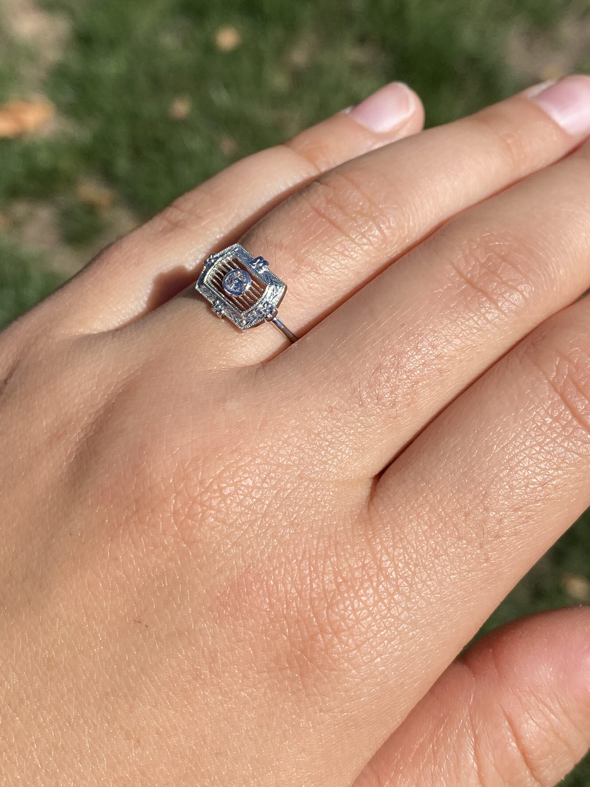 SOLD - The Art Deco Bloom: Natural Diamond Ring in 14 Karat White Gold - Image 9