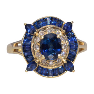 SOLD - The Royal Sapphire Bloom: Sapphire and Diamond Halo Ring in Yellow Gold