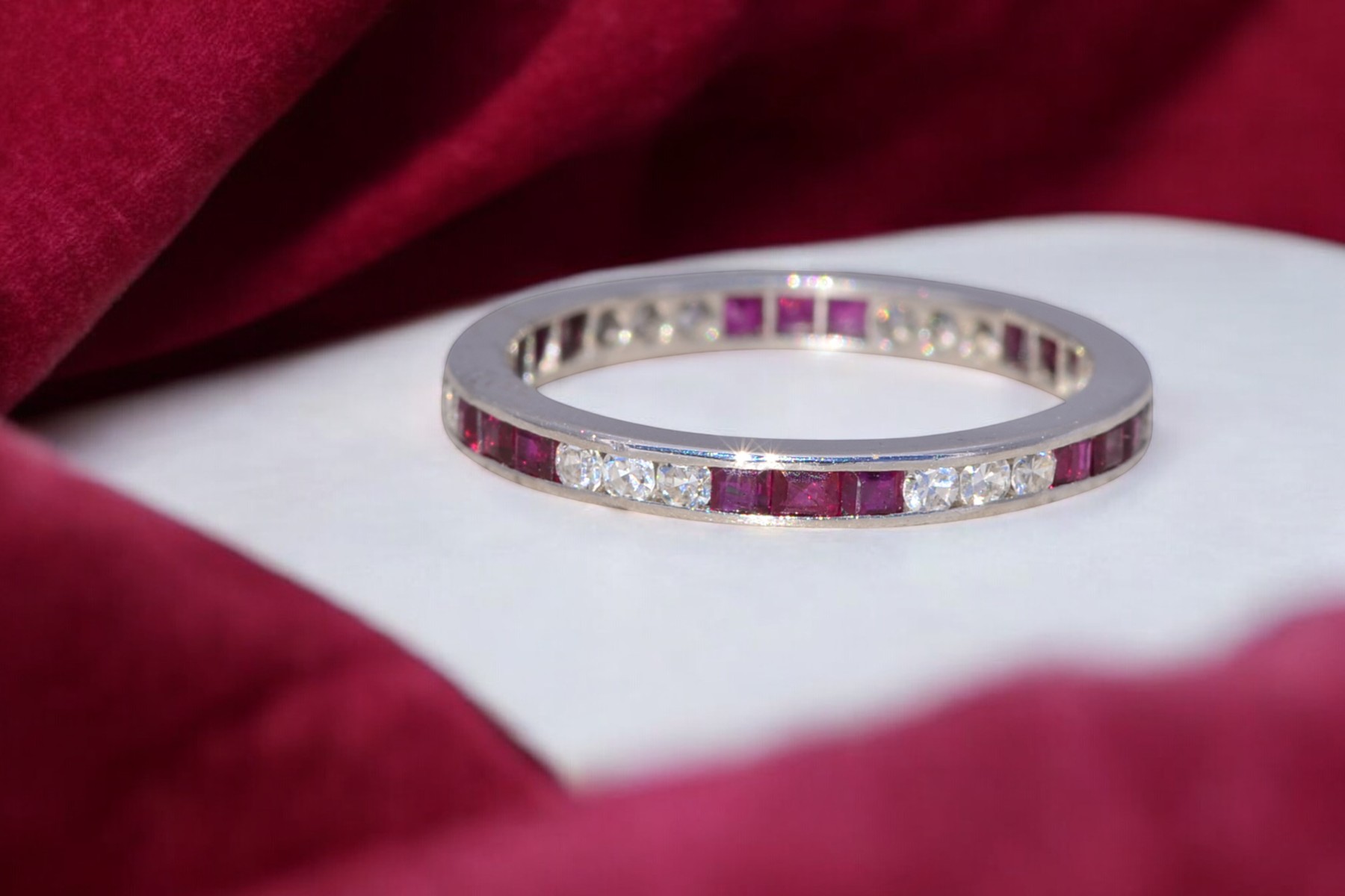 SOLD - The Ruby Elegance: Ruby and Diamond Eternity Band in Platinum - Image 9