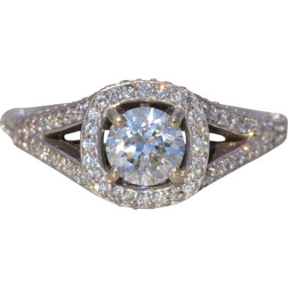 The Haloed Crest: Natural Diamond Engagement Ring in White Gold