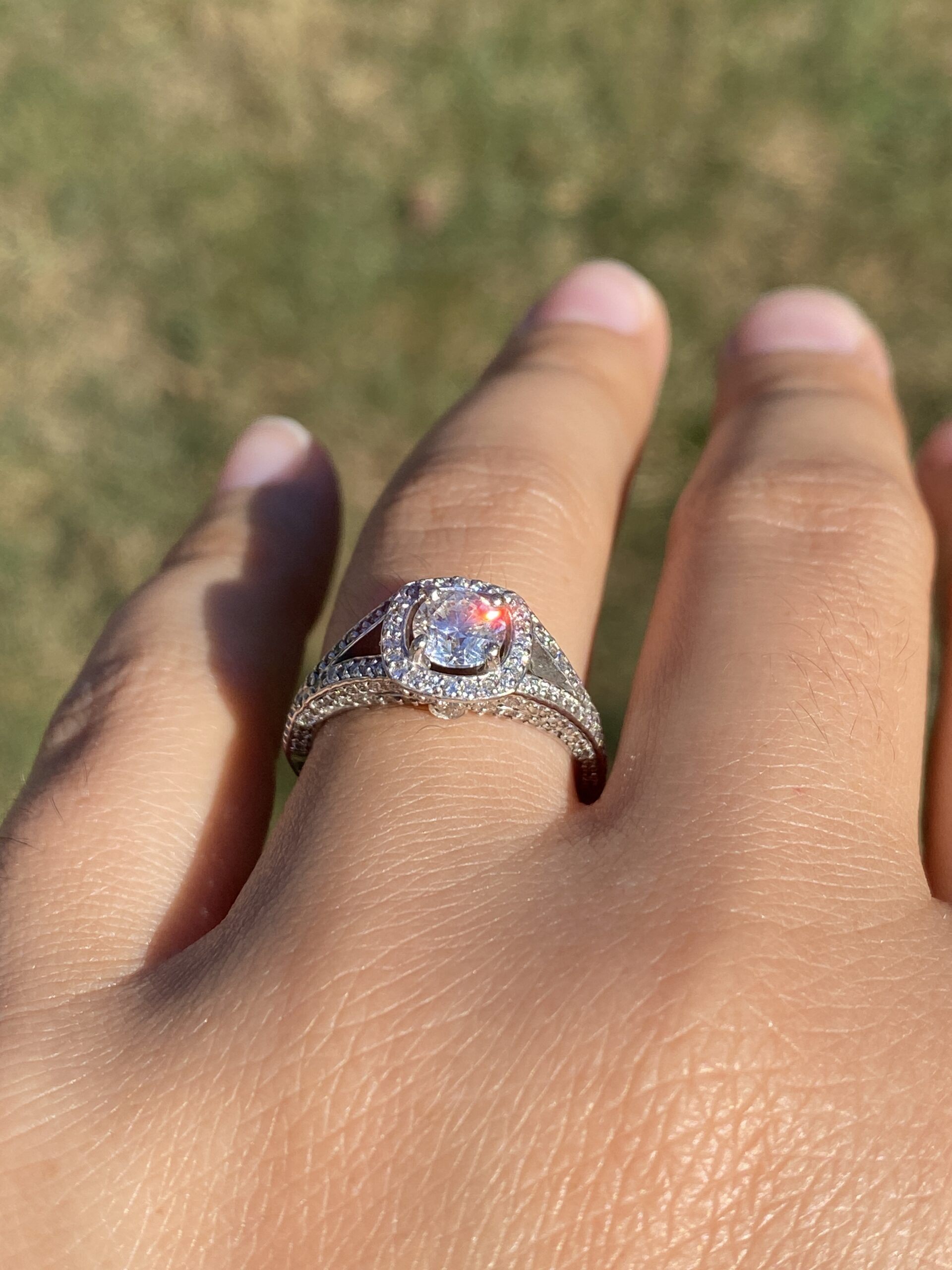 The Haloed Crest: Natural Diamond Engagement Ring in White Gold - Image 10