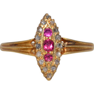 The Scarlet Marquise: Signed Ruby and Natural Diamond Ring in 18 Karat Yellow Gold