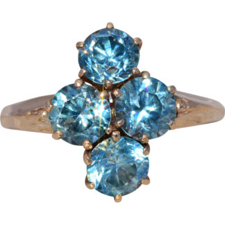 SOLD - The Azure Quartet: Natural Blue Zircon Ring in Yellow Gold