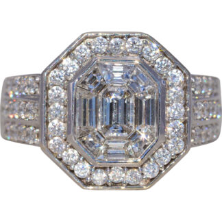The Octagonal Luminary: Geometric Natural Diamond Ring in White Gold