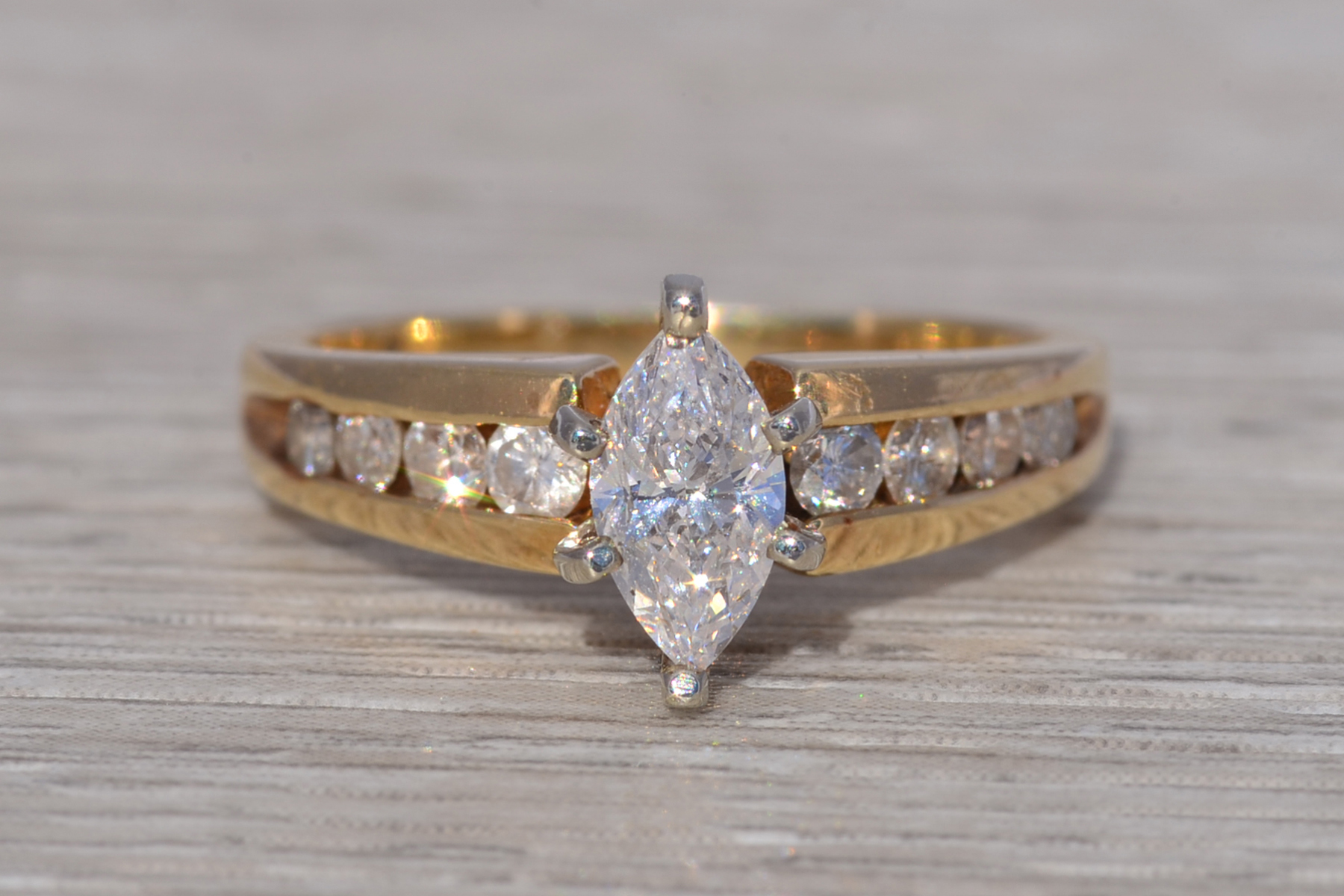 SOLD - The Golden Marquise: Marquise Cut Natural Diamond Engagement Ring in Yellow Gold - Image 2