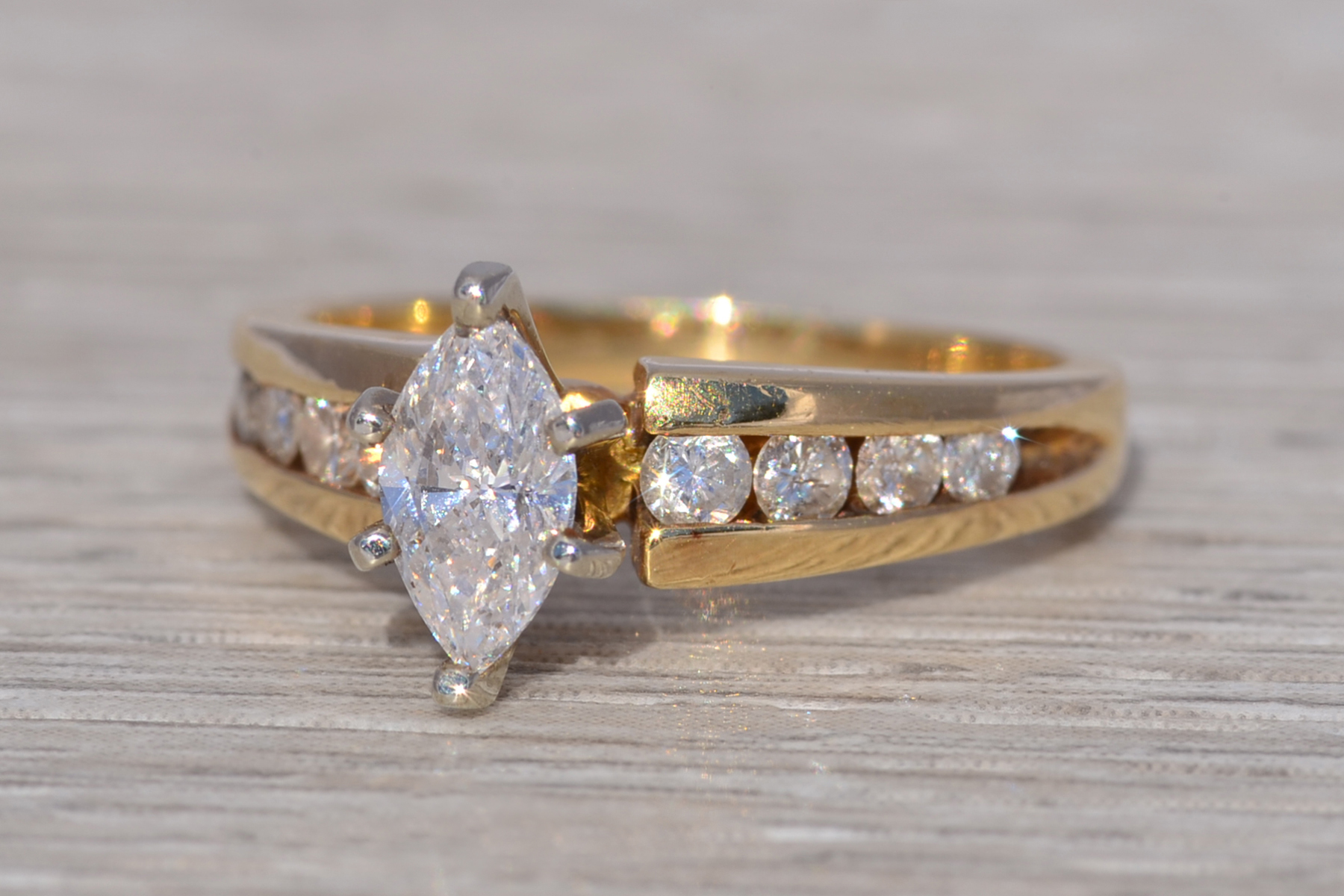 SOLD - The Golden Marquise: Marquise Cut Natural Diamond Engagement Ring in Yellow Gold - Image 3