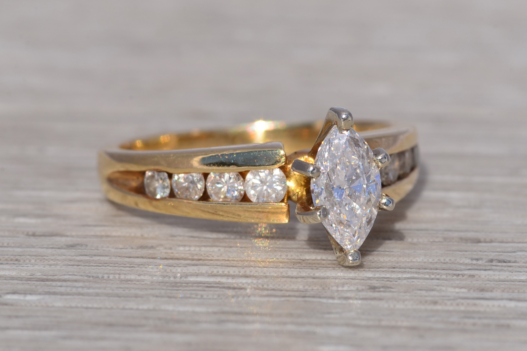 SOLD - The Golden Marquise: Marquise Cut Natural Diamond Engagement Ring in Yellow Gold - Image 6