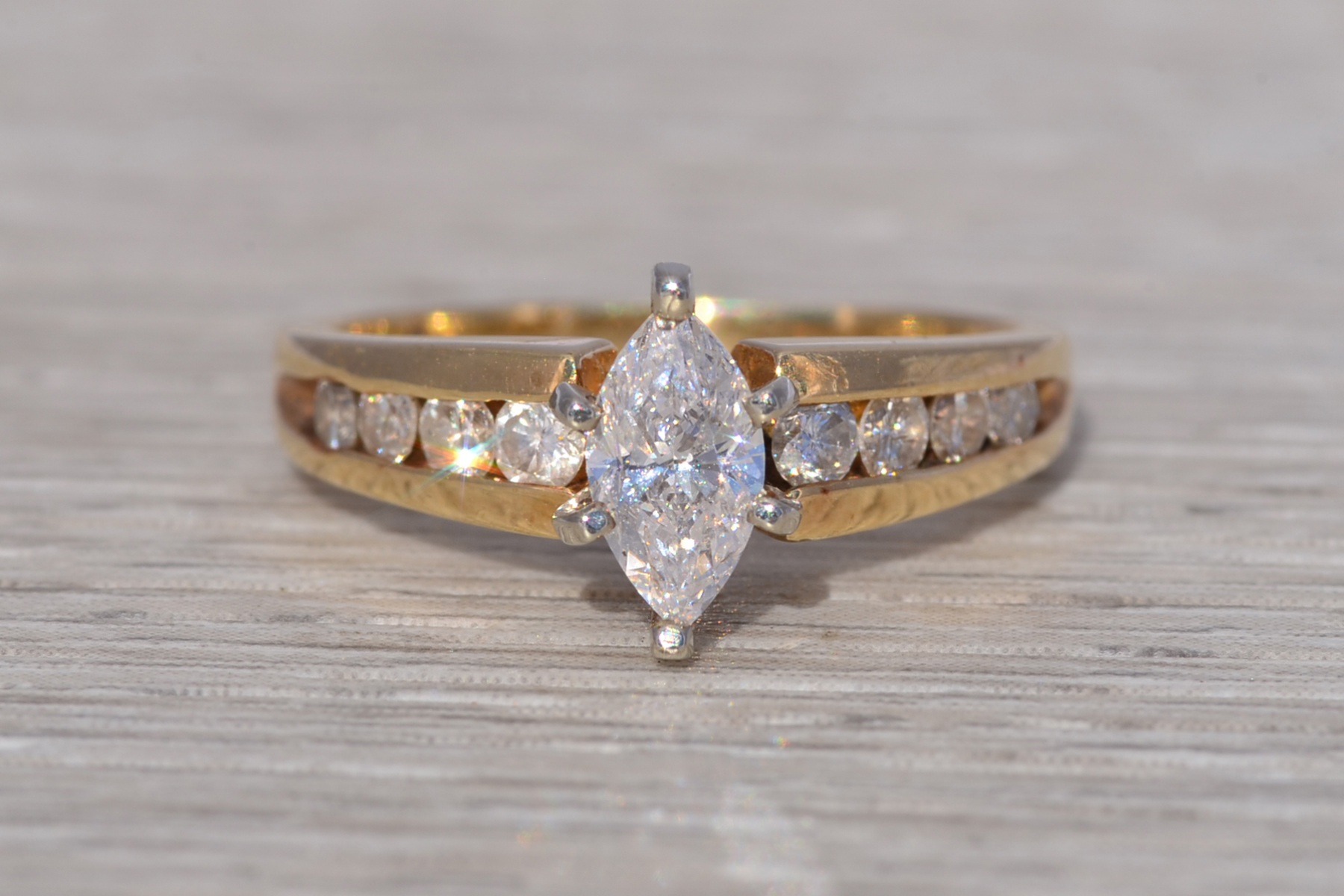 SOLD - The Golden Marquise: Marquise Cut Natural Diamond Engagement Ring in Yellow Gold - Image 7