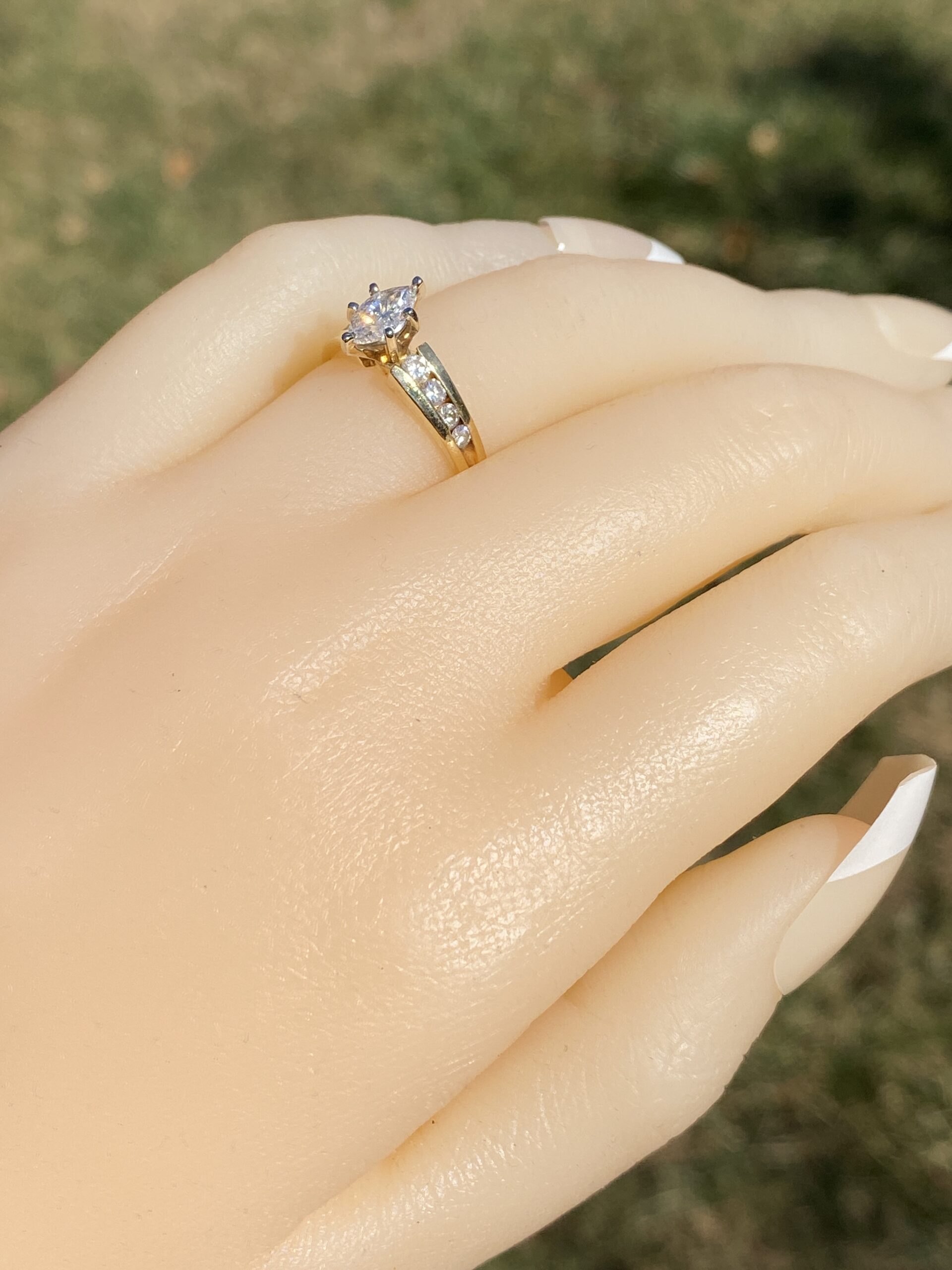SOLD - The Golden Marquise: Marquise Cut Natural Diamond Engagement Ring in Yellow Gold - Image 9
