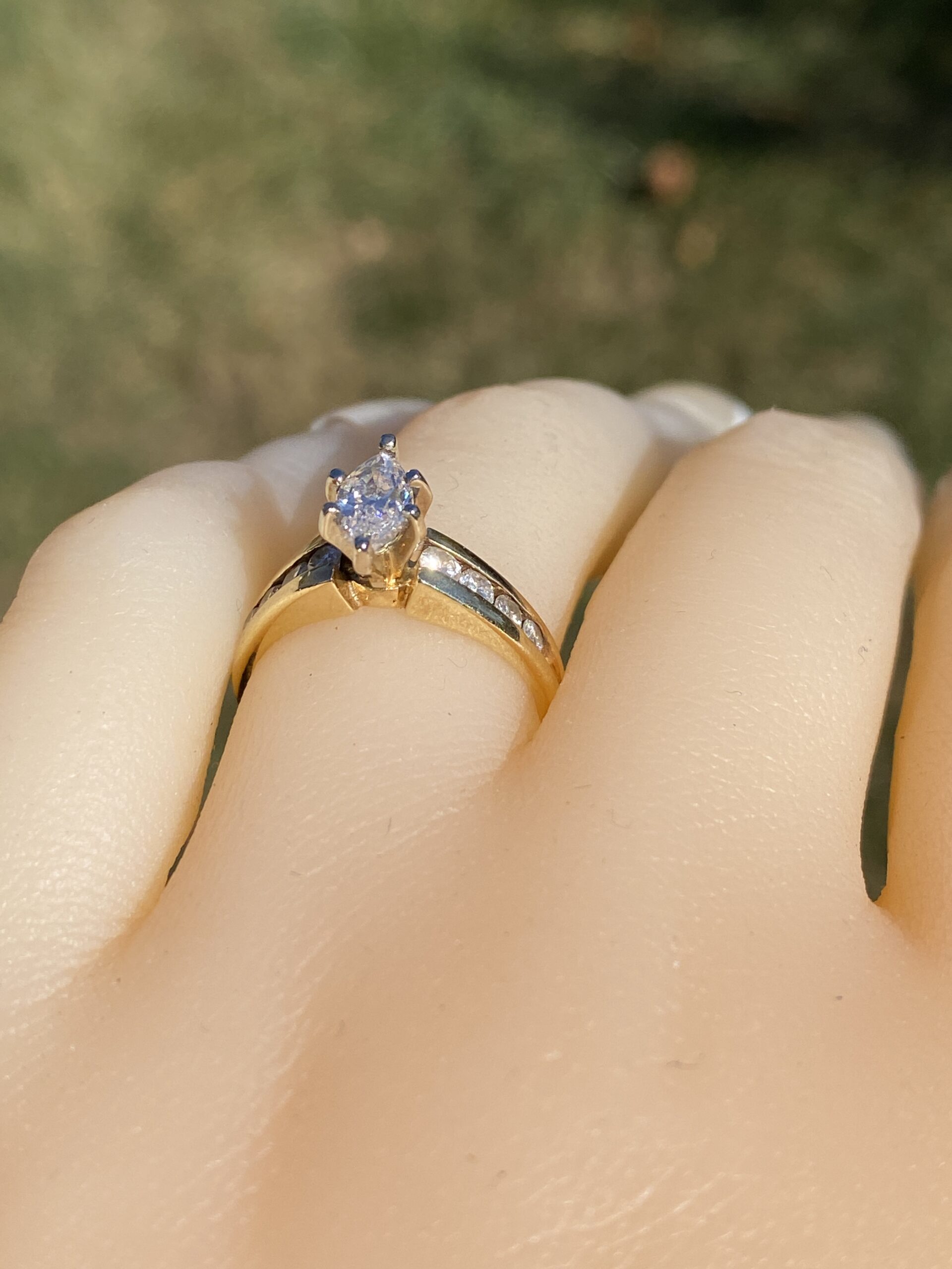 SOLD - The Golden Marquise: Marquise Cut Natural Diamond Engagement Ring in Yellow Gold - Image 10