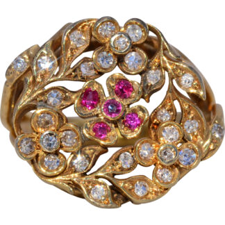 The Gilded Posy: Ruby and Natural Diamond Ring in Yellow Gold