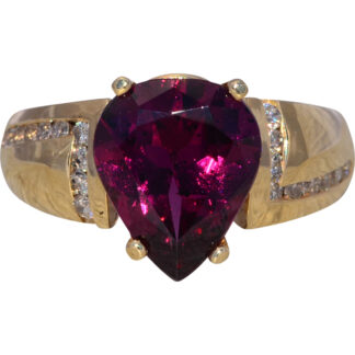 The Crimson Ember: Vintage Garnet & Diamond Ring in 14k Yellow Gold