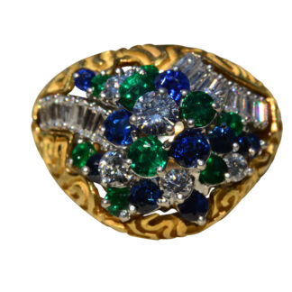 SOLD - The Breckenridge:  Vintage Sapphire, Emerald, & Diamond Ring with Custom Jacket