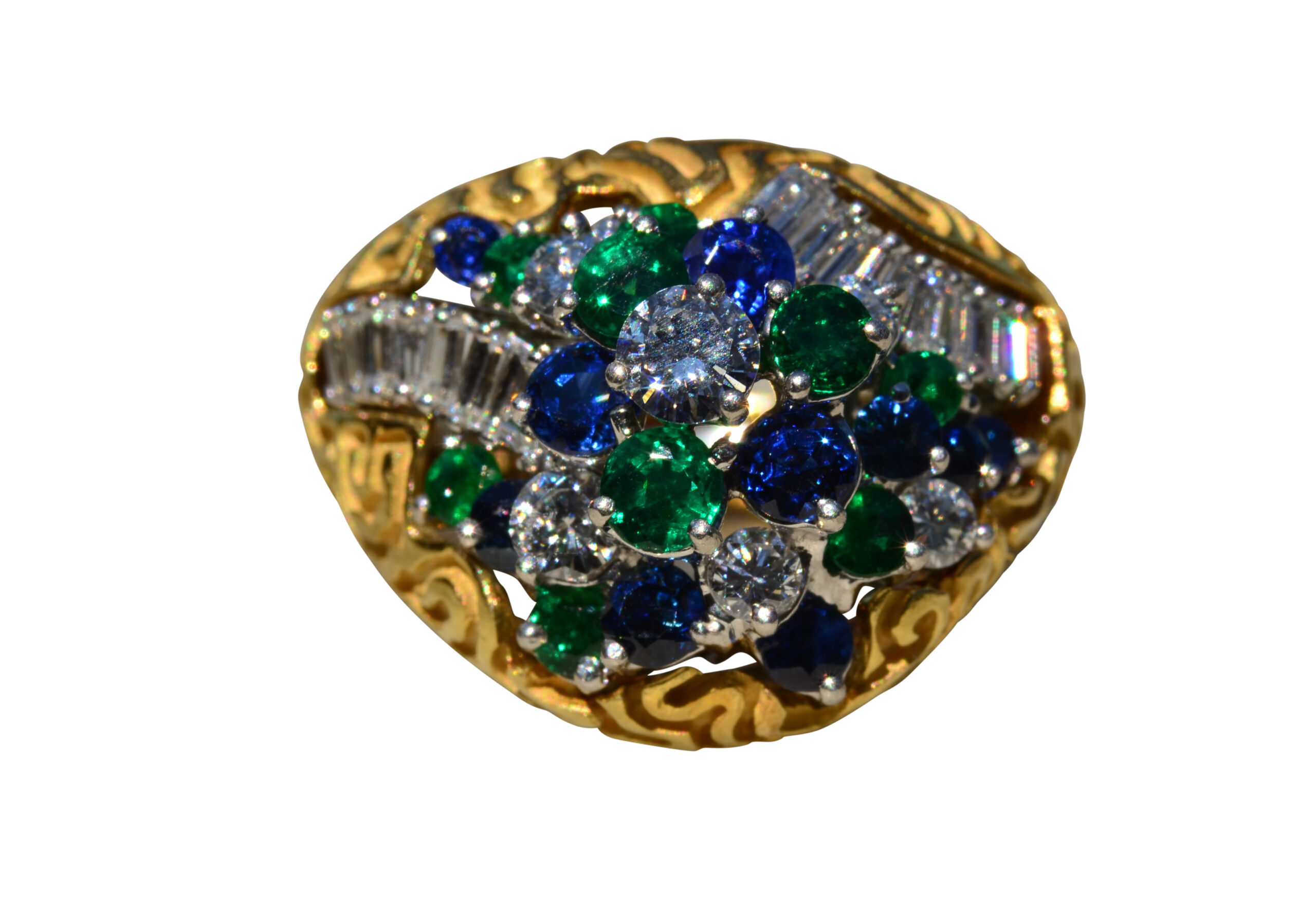 SOLD - The Breckenridge: Vintage Sapphire, Emerald, & Diamond Ring with Custom Jacket