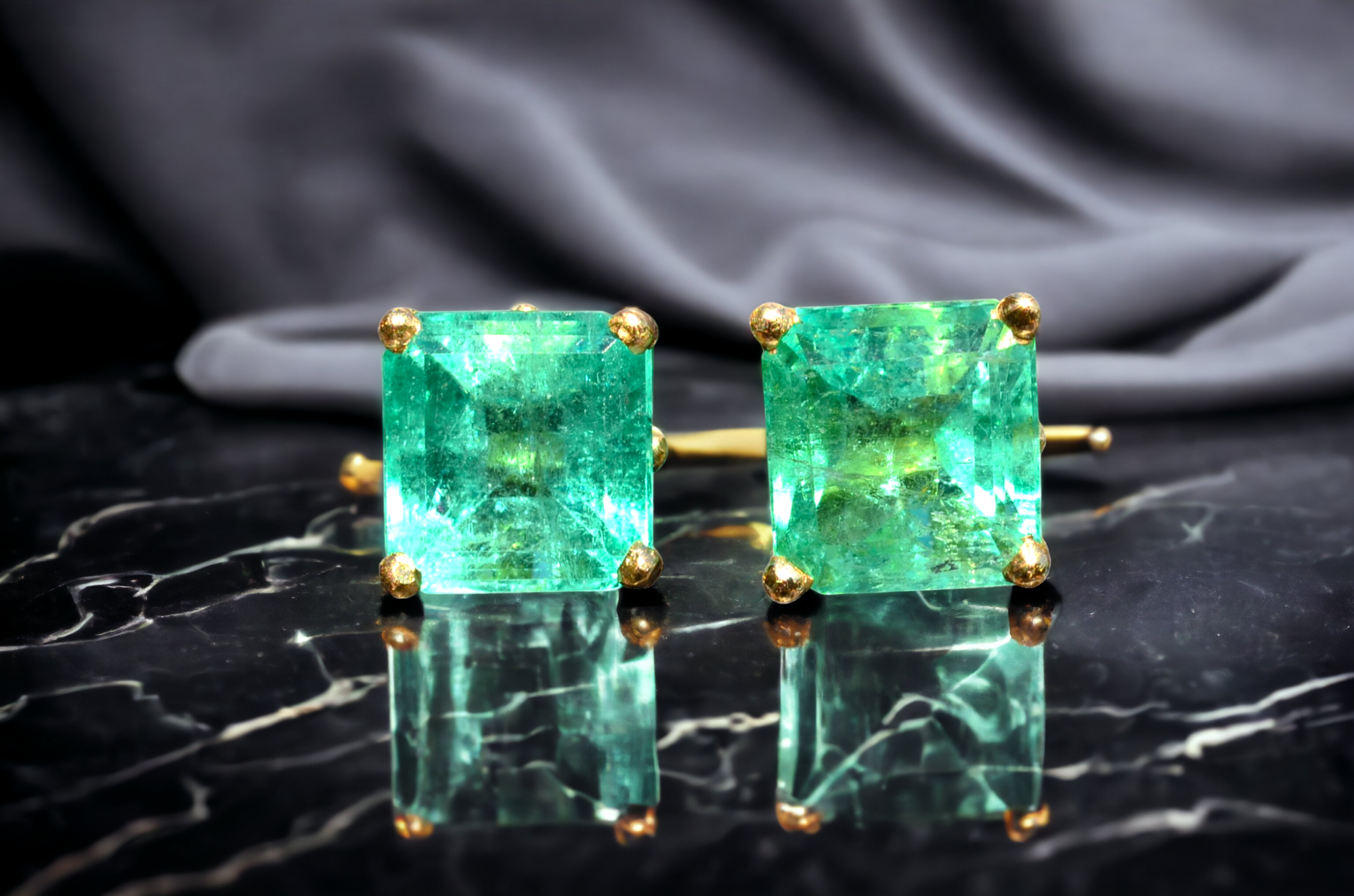 SOLD - The Arlington: Outstanding Emerald Earrings featuring 6.5 carats of Square Emerald Cut Emeralds - Image 2