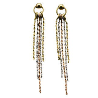 SOLD - The Barnegat:  Vintage TriColor Dangler Earrings in 14 Karat Gold