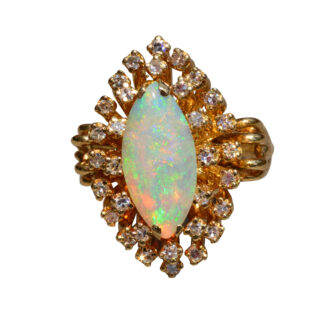 The Harrington:  Vintage 14 Karat Opal and Diamond Cocktail Ring