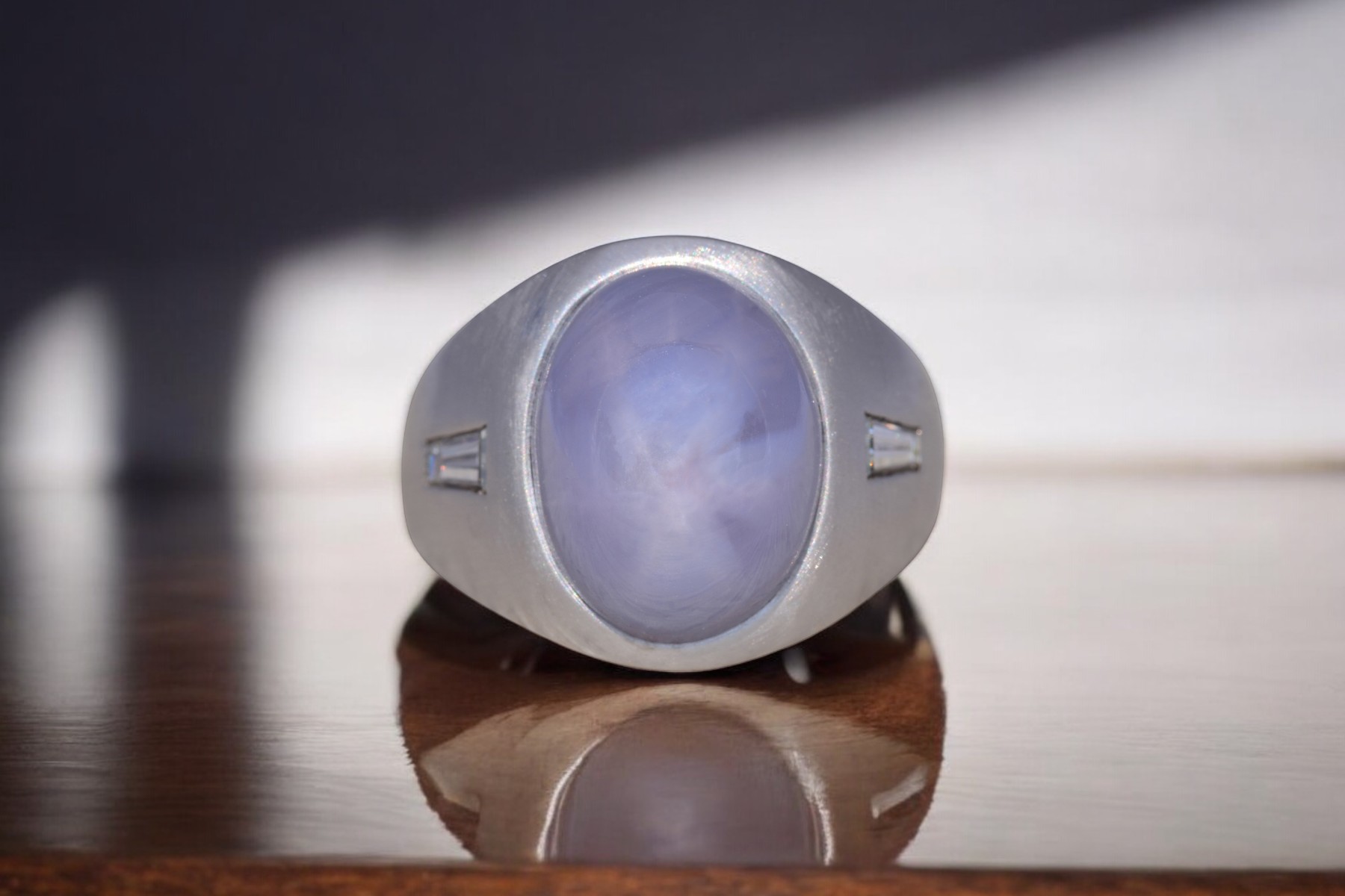 The Celestial Glow: Star Sapphire and Diamond Ring in White Gold - Image 11